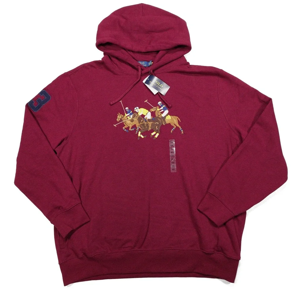 NWT POLO RALPH LAUREN Men's XXL Triple Pony Embroidered Fleece Hoodie Sweatshirt